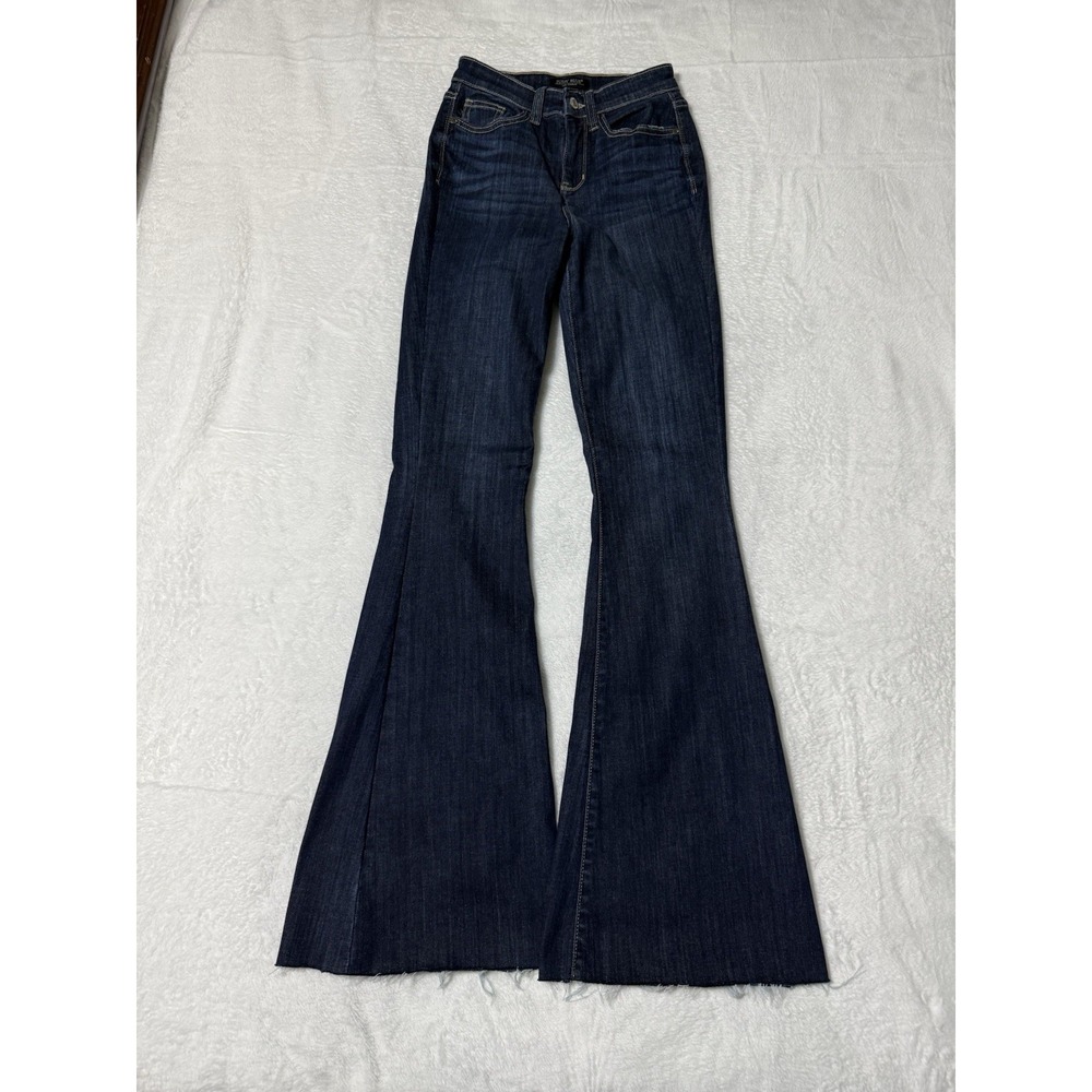 Judy Blue Womens 0 High Rise Flare Jeans Raw Hem Blue Dark Wash 24x33